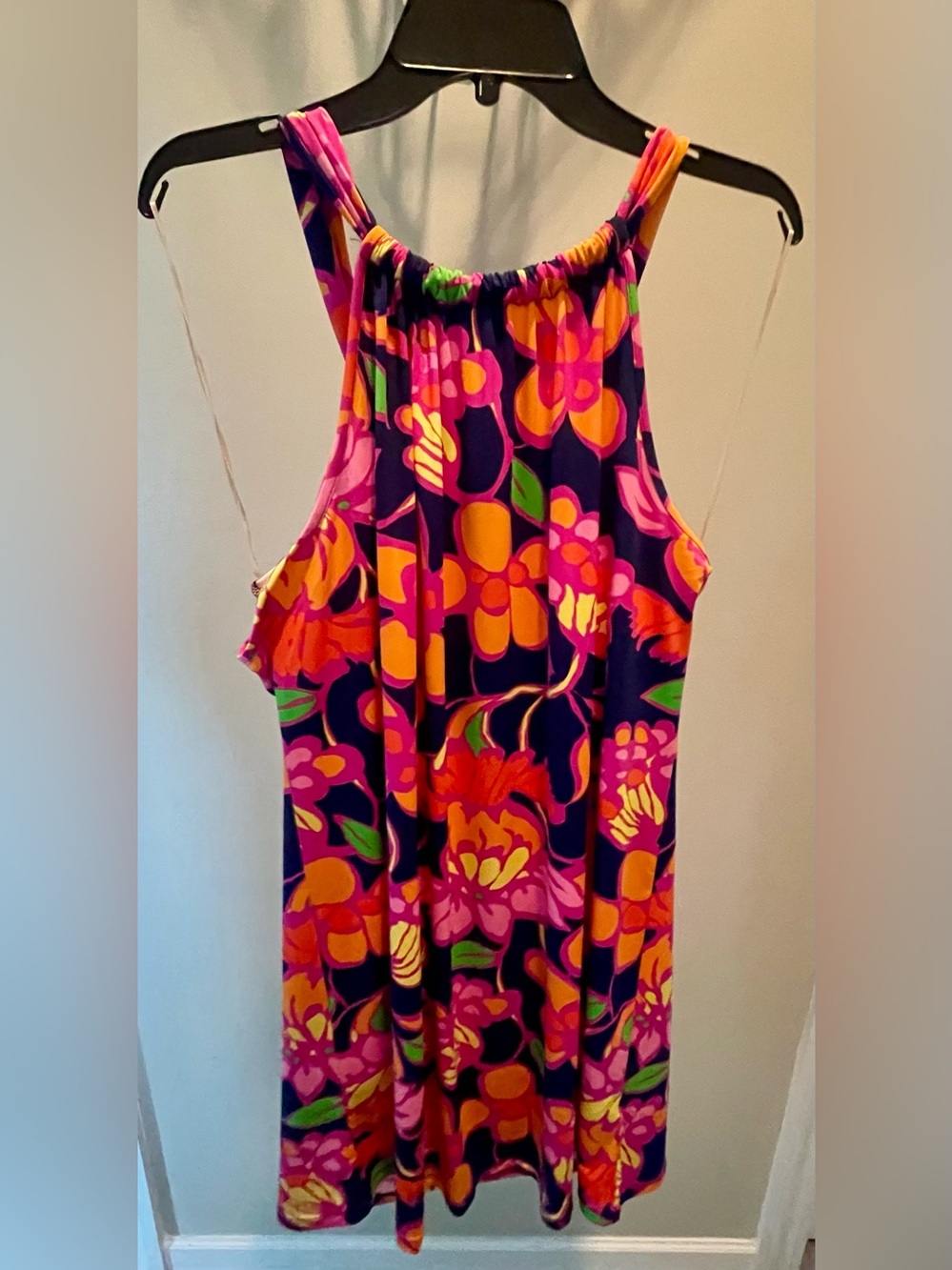 Trina Turk Navy Maxi Dress with Pink, Orange & Green Floral Print
